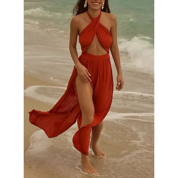 Anthropologie Pants - LSPACE x Anthropologie Jumpsuit Women Orange Kailani Beach Boho Vacay Size XL